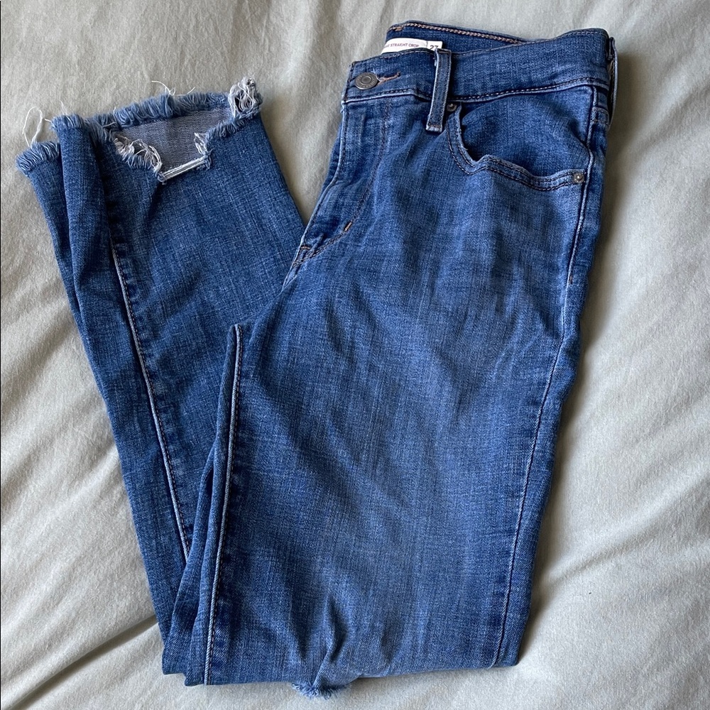 Levi 724 Blue Women's Distressed Crop Jeans